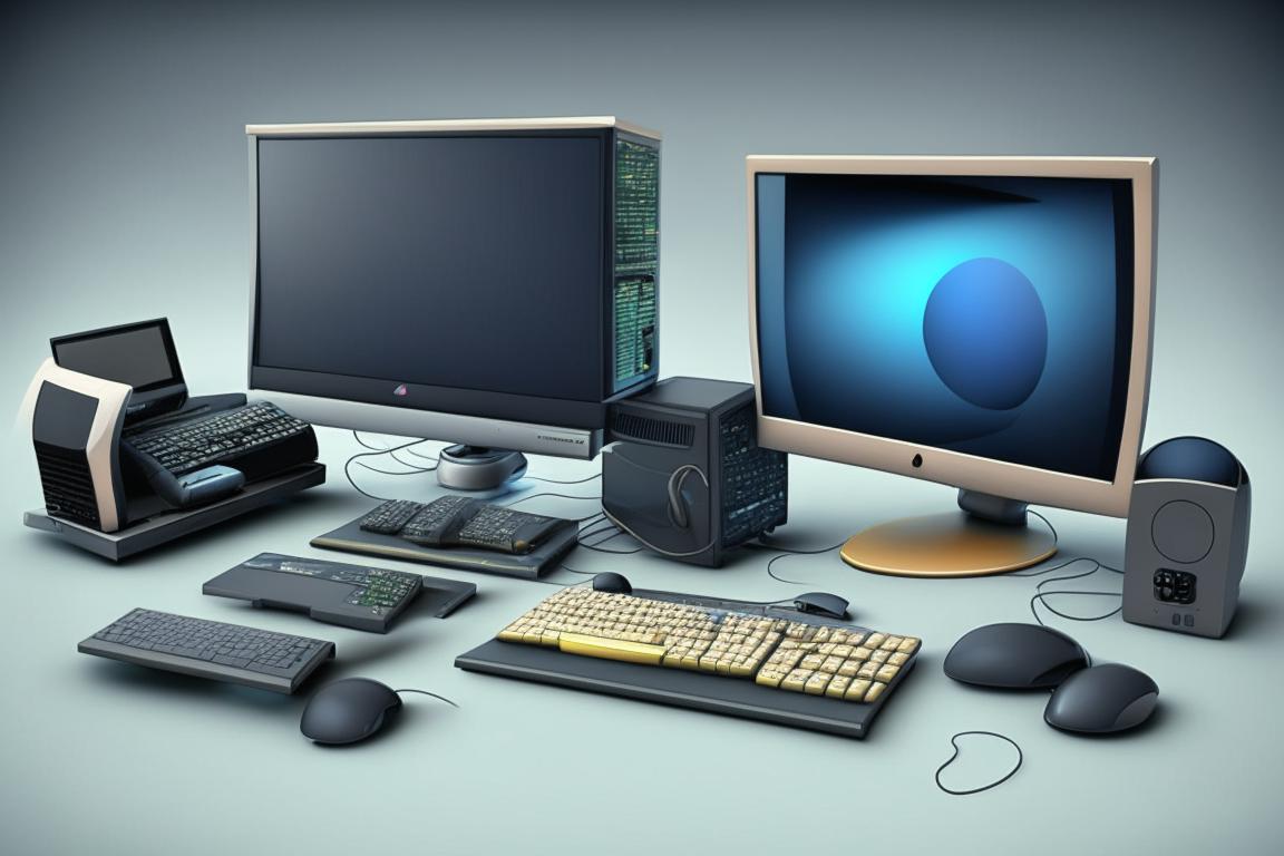 рабочий стол с компьютером клавиатурой монитором принтером и мышкой Kandinsky 2.1