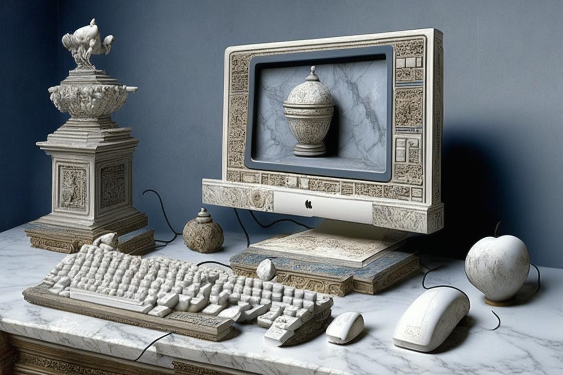 рабочий стол в стиле техно с компьютером клавиатурой монитором принтером и мышкой Kandinsky 2.1 9